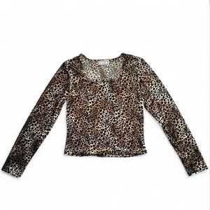 Vtg 90s Velour Leopard Print Fitted Longsleeve